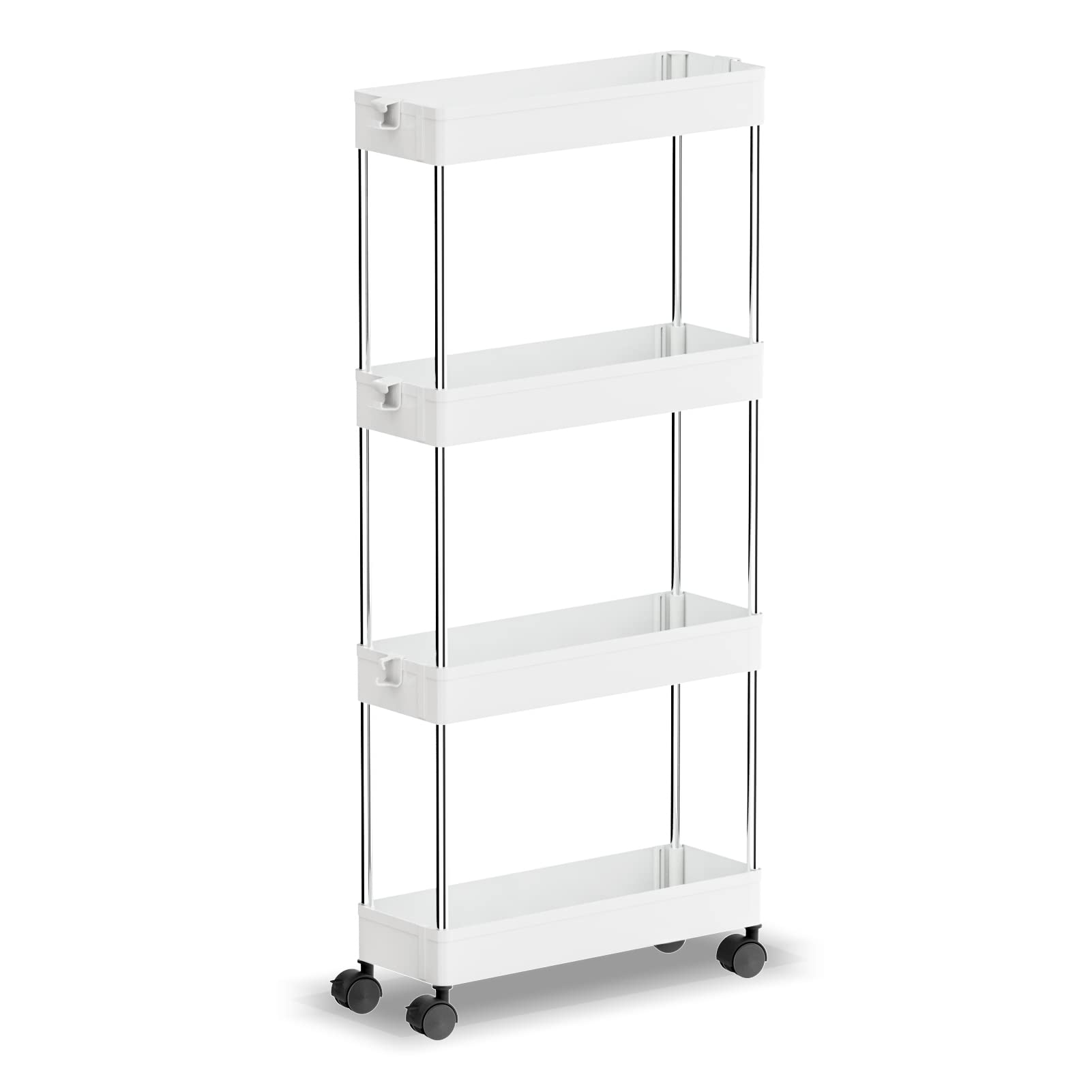 OTK Slim Storage Cart 4 Tier Mobile Shelving Unit Organizer, Utility Rolling Shelf Cart with Wheels for Bathroom Kitchen Bedroom Office Laundry Narrow Places，White