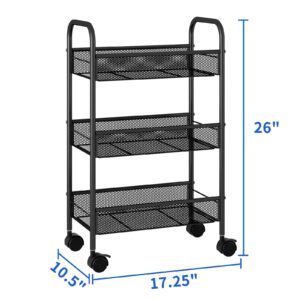 3 Tier Rolling Storage Cart, Utility Organizer Shelves with Wheels for Kitchen Bathroom, Metal Mesh White