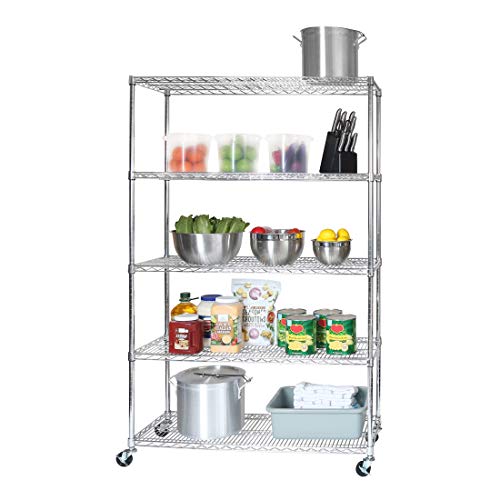 Seville Classics UltraDurable Heavy Duty NSF Solid Steel Wire Rack Storage Unit Organizer for Garage, Warehouse, Office, Restaurant, Classroom, Kitchen, 5-Tier Shelving, 48" W x 18" D