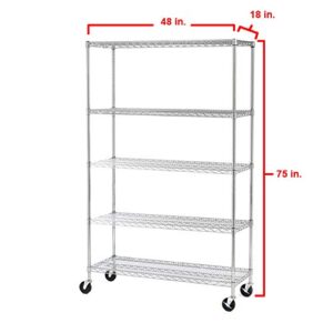 Seville Classics UltraDurable Heavy Duty NSF Solid Steel Wire Rack Storage Unit Organizer for Garage, Warehouse, Office, Restaurant, Classroom, Kitchen, 5-Tier Shelving, 48" W x 18" D