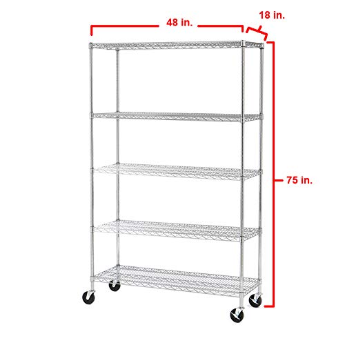 Seville Classics UltraDurable Heavy Duty NSF Solid Steel Wire Rack Storage Unit Organizer for Garage, Warehouse, Office, Restaurant, Classroom, Kitchen, 5-Tier Shelving, 48" W x 18" D