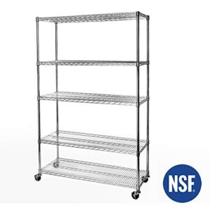 Seville Classics UltraDurable Heavy Duty NSF Solid Steel Wire Rack Storage Unit Organizer for Garage, Warehouse, Office, Restaurant, Classroom, Kitchen, 5-Tier Shelving, 48" W x 18" D