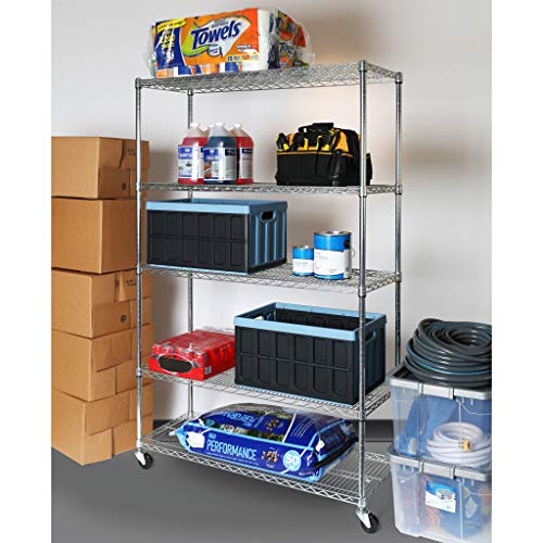 Seville Classics UltraDurable Heavy Duty NSF Solid Steel Wire Rack Storage Unit Organizer for Garage, Warehouse, Office, Restaurant, Classroom, Kitchen, 5-Tier Shelving, 48" W x 18" D