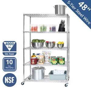 Seville Classics UltraDurable Heavy Duty NSF Solid Steel Wire Rack Storage Unit Organizer for Garage, Warehouse, Office, Restaurant, Classroom, Kitchen, 5-Tier Shelving, 48" W x 18" D