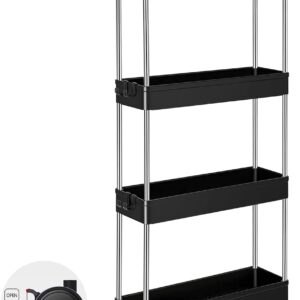 Slim Storage Cart Shelf Removable 4-Tier Rolling Trolley Storage Organizer Carts Rack with 4 Storage Baskets and Wheels for Kitchen Living Room Bathroom Bedroom Narrow Places