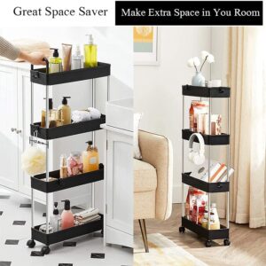 Slim Storage Cart Shelf Removable 4-Tier Rolling Trolley Storage Organizer Carts Rack with 4 Storage Baskets and Wheels for Kitchen Living Room Bathroom Bedroom Narrow Places