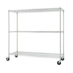 trinity basics 3-tier adjustable wire shelving with wheels for kitchen organization, garage storage, laundry room, nsf certified, 600 to 1350 pound capacity, 60” by 24” by 54”, ecostorage chrome