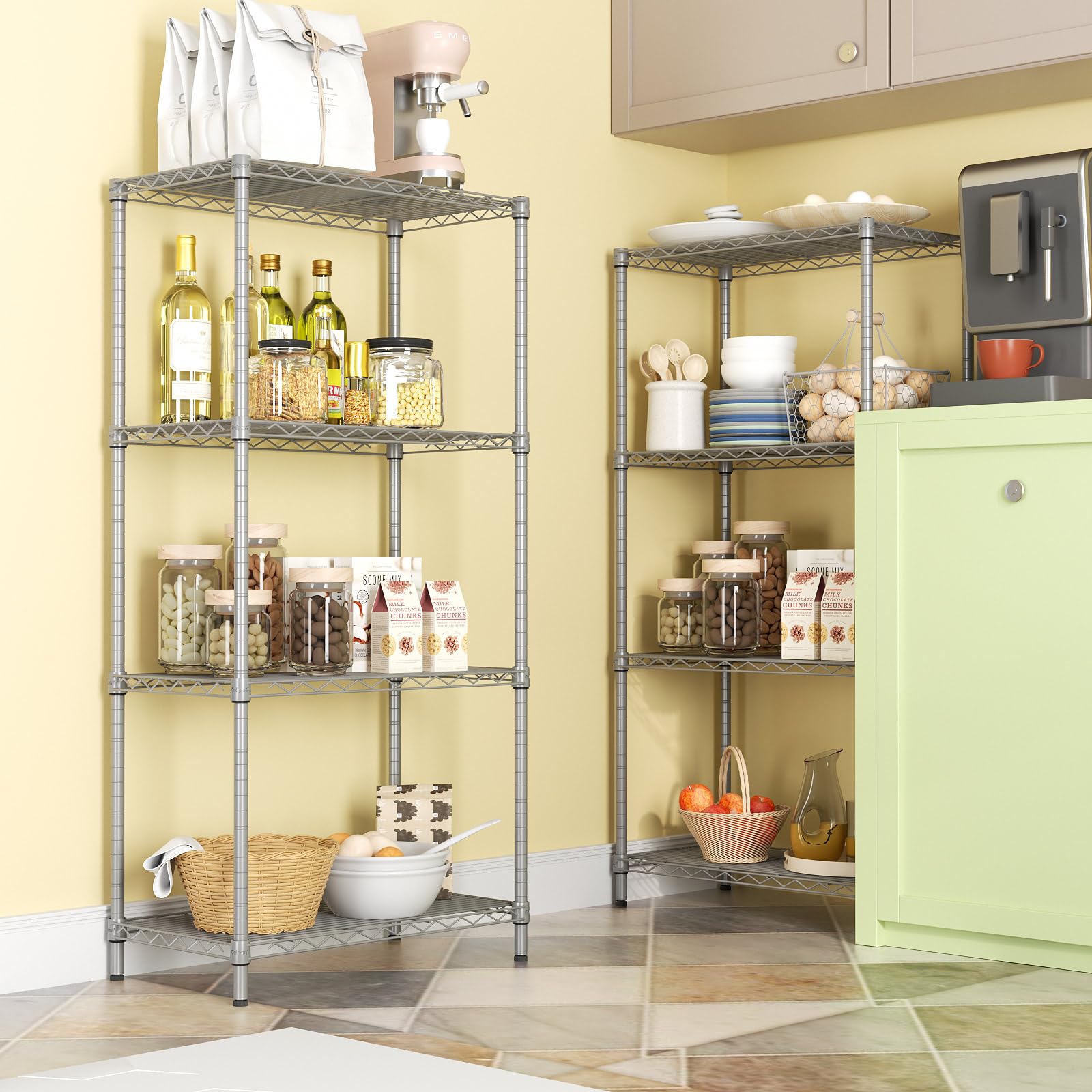 SINGAYE 4 Shelves Adjustable Storage Shelf Wire shelving Storage Rack 520lbs Loading Capacity Standing Shelf Units,23.2" W x 13.4" D x 47.2" H for Kitchen Office Pantry Room,Silver