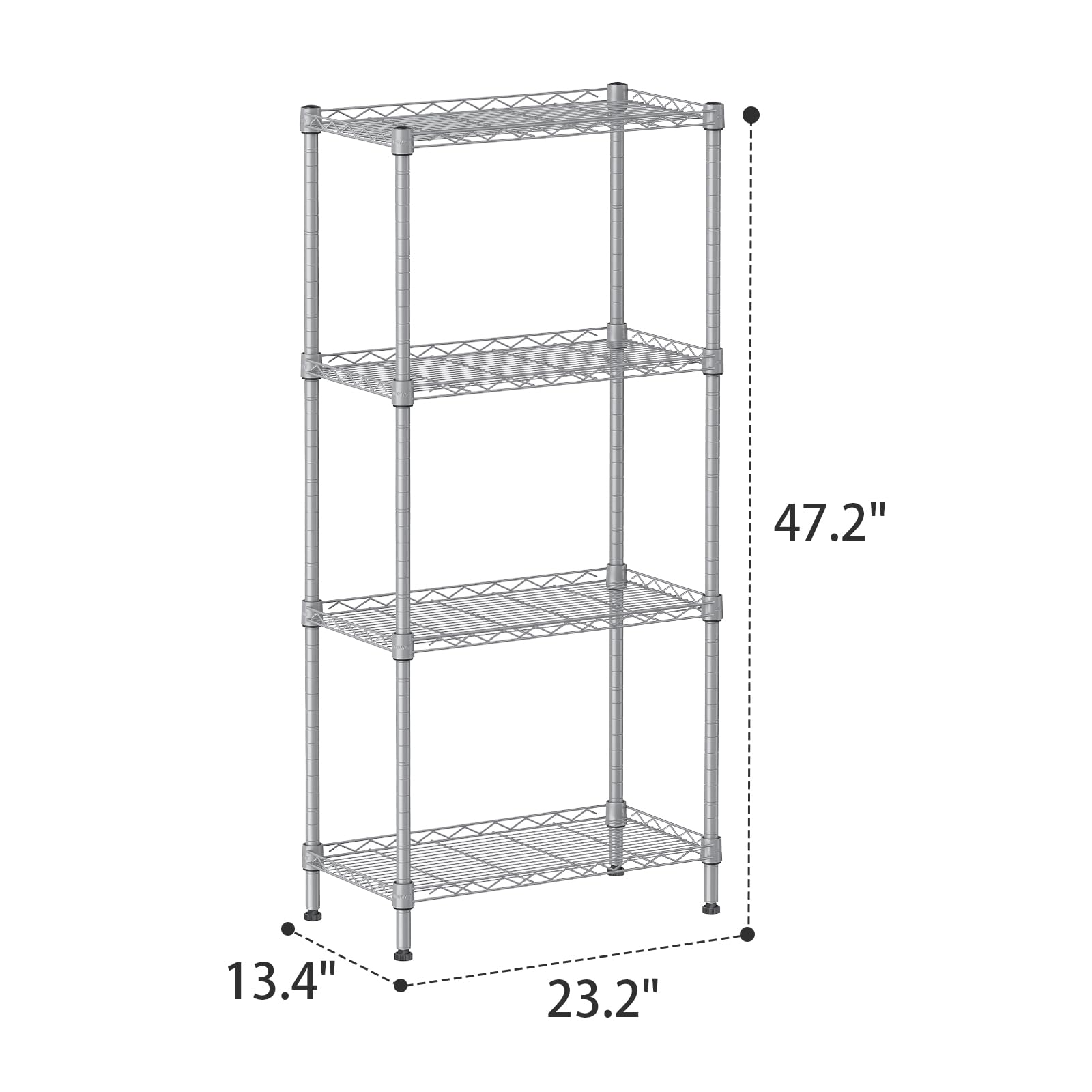 SINGAYE 4 Shelves Adjustable Storage Shelf Wire shelving Storage Rack 520lbs Loading Capacity Standing Shelf Units,23.2" W x 13.4" D x 47.2" H for Kitchen Office Pantry Room,Silver