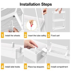 SPACELEAD Slim Storage Cart,3 Tier Bathroom Rolling Utility Cart Storage Organizer Slide Out Cart, Mobile Shelving Unit Organizer trolley for Office Bathroom Kitchen Laundry Room Narrow Places, White