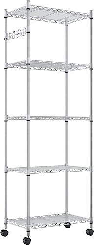 Devo Storage Shelf Metal Storage Shelves with Wheels, Stainless Steel Standing Shelf for for Kitchen, Laundry room, (24" * 14" * 71", Silver)