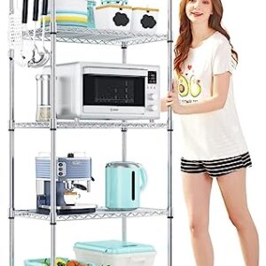 Devo Storage Shelf Metal Storage Shelves with Wheels, Stainless Steel Standing Shelf for for Kitchen, Laundry room, (24" * 14" * 71", Silver)