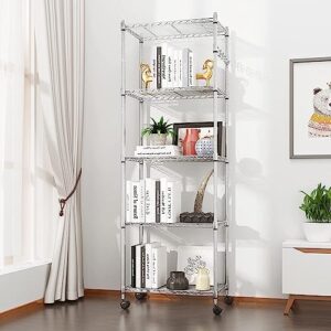 Devo Storage Shelf Metal Storage Shelves with Wheels, Stainless Steel Standing Shelf for for Kitchen, Laundry room, (24" * 14" * 71", Silver)