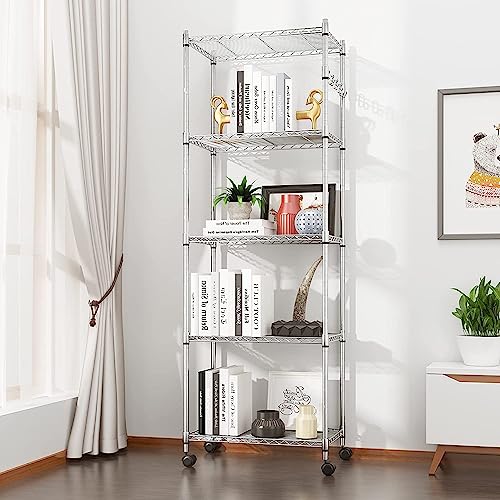 Devo Storage Shelf Metal Storage Shelves with Wheels, Stainless Steel Standing Shelf for for Kitchen, Laundry room, (24" * 14" * 71", Silver)