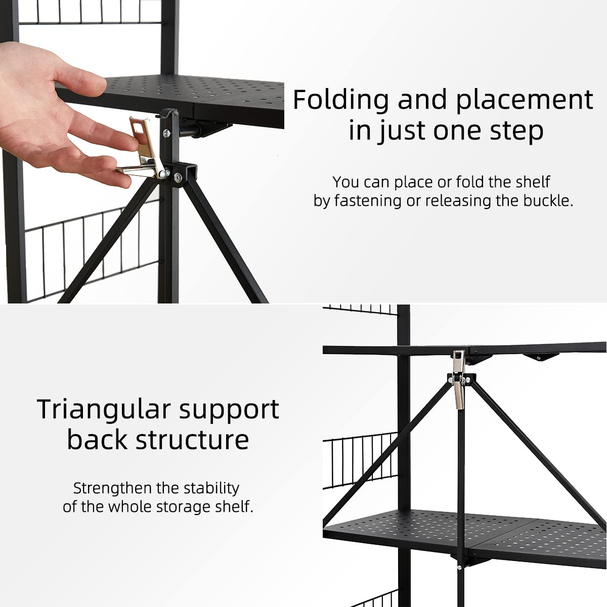 MOLYHOM Folding Storage Shelves, 4-Tier Metal Collapsible Shelves with Wheels, Shelving Units and Storage Rack, Rolling Shelf No Assembly…