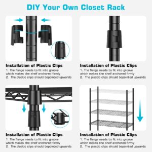 HYSEYY Clothing Racks for Hanging Clothes Load 420 LBS, Heavy Duty Clothes Garment Rack, Rolling Clothes Wardrobe Closet Rack, Metal Freestanding Clothing Rack with Shelves & Wheels, Black