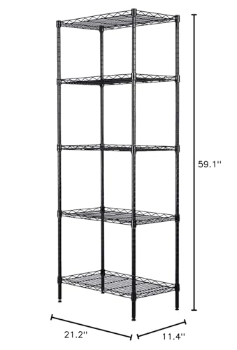 Imseigo 5-Shelf Adjustable Standing Shelf Units, Heavy Duty Storage Shelf Wire Shelving Unit Storage Shelves, Steel Organizer Wire Rack for Garage, Pantry, Closet, Kitchen, Laundry (Black)