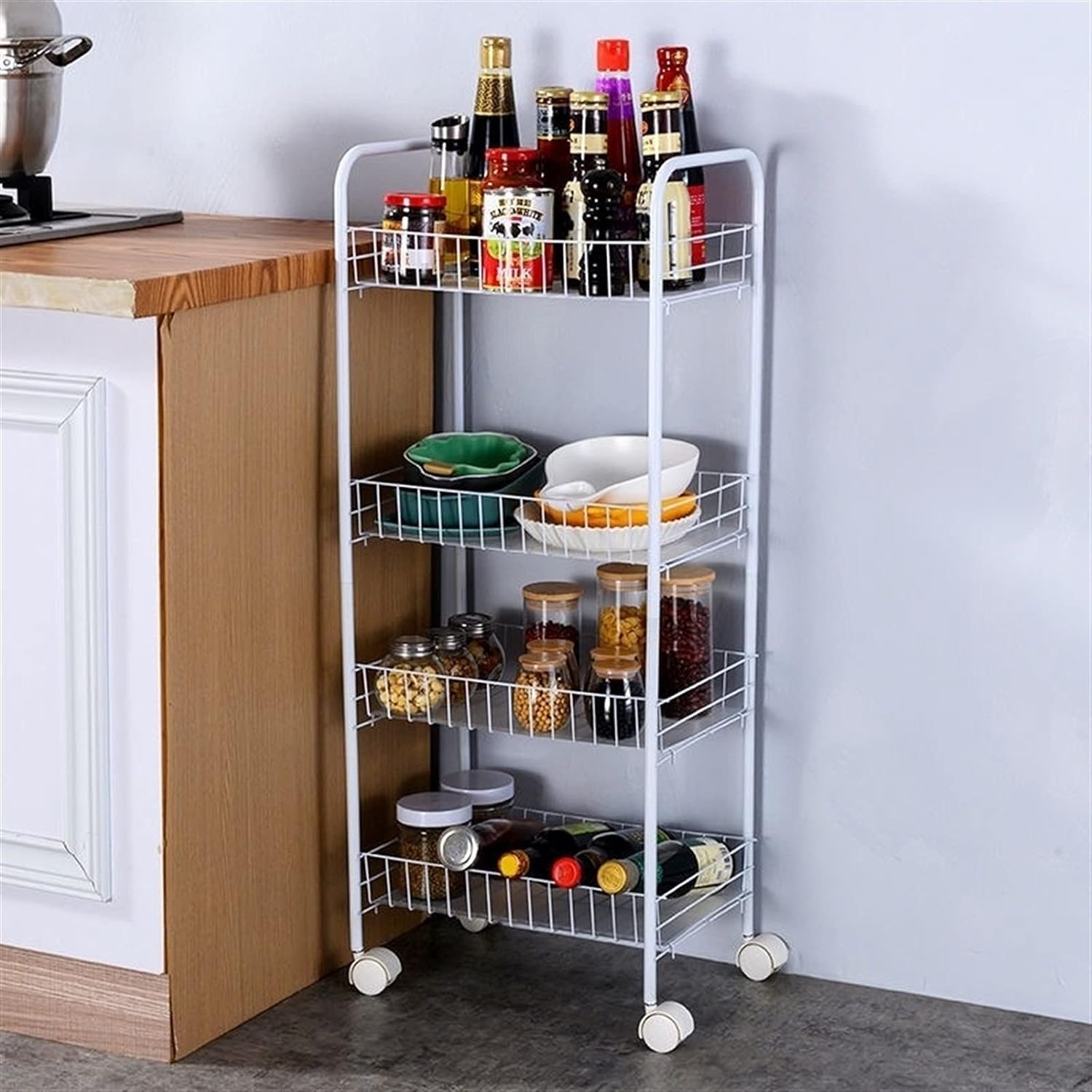 OXOAMP Storage Shelves Rack for Kitchen Storage Cart Storage Organizer with Rolling Wheels Storage Cart Shelves for Kitchen Shelving Unit