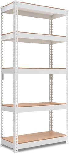 HOMEDANT 5 Tier Laminated White Metal Shelving Unit Adjustable Garage Storage Utility Rack Heavy Duty Shelves Organization Multipurpose Shelf Warehouse Basement Pantry 28" W x 12.3" D x 59.5" H 1Pack