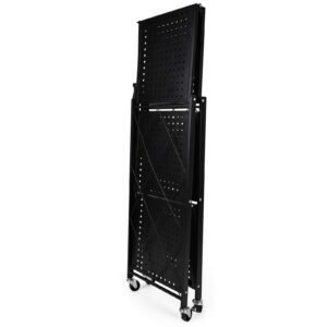 YSSOA 3-Tier Foldable Metal Shelves Heavy Duty Storage Shelving Unit with Wheels, Organizer Shelves for Garage Kitchen, Black