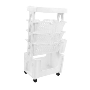 NFNSIG 5 Layer Movable Book Rack, Mobile Book Cart Organizer Bookshelves, Large Capacity Movable Bookcase, Multifunctional Rolling Utility Cart Shelf for Bedroom Living Room Home School(White)