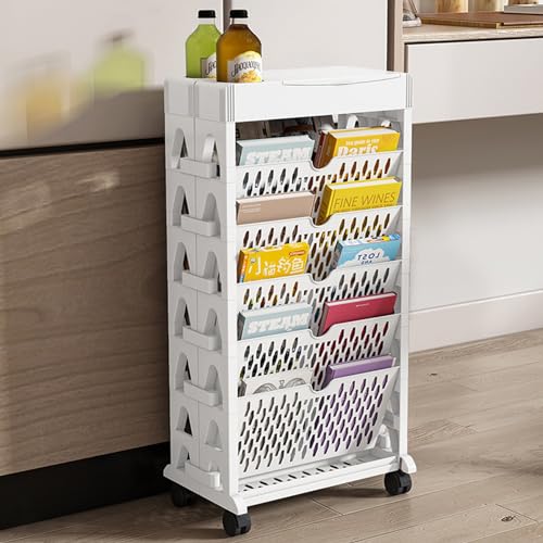 PINNKL Mobile Bookshelf on Wheels, 5 Tier Multi-Functional Movable Storage Book Shelves Rolling Utility Cart with Lockable Casters for Kids, Students, Teachers and Adult