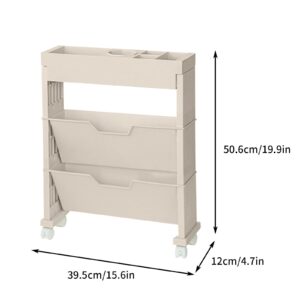 3 Tier Mobile Bookshelf with Wheels Rolling Utility Cart Movable Office Paper Organizer, Multifunctional Document Folder File Storage Trolley Deskside Book Shelf for Classroom Home Office (A)