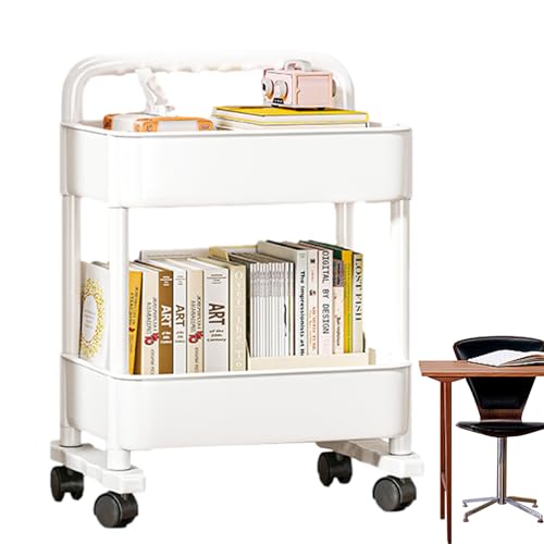 Movable Bookshelf Cart, Movable Storage Book Shelves, Movable Book Rack, Compact Bookshelf on Wheels, Reusable Rolling Storage Cart Movable Bookshelf for Kitchen, Bedroom, Living Room & Laundry Room