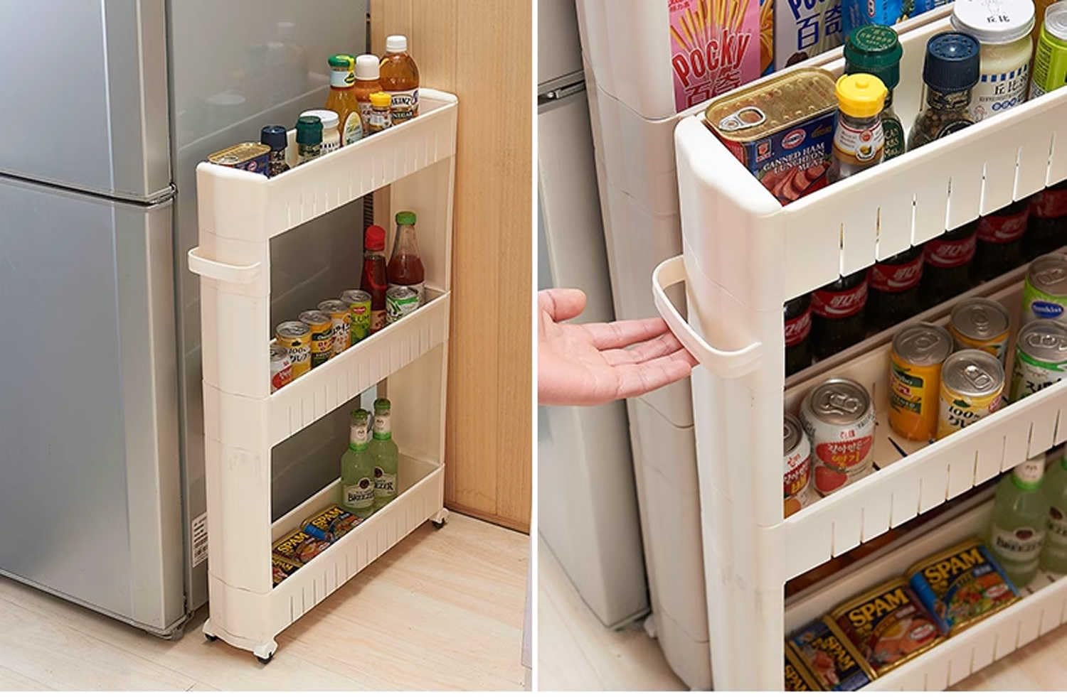 Kitchen Storage Cabinet Slim Bathroom Rolling Cart 4 Inch, Plastic with 4 Wheels and Hook, White - Narrow Shelving for Paper Shampoo | by [Brand Name]