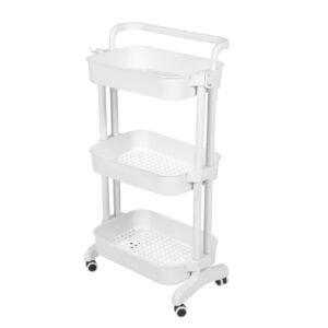 Cabilock 1pc Trolley Rack Rolling Cart Trolley Organizer Trolley Cart with Handle Mental Utility Cart 4 Shelf Tray Cart Home Organizer Household Trolley White Storage Abs Wheel