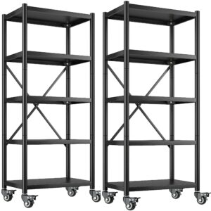 reibii 5-tier storage shelves for storage heavy duty shelving unit with wheels metal shelving adjustable storage shelf load 1160 lbs pantry basement kitchen bathroom 2pc,23.6" w * 15.7" d * 65.4" h