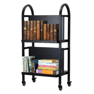 rolling library book cart – 34 inches tall, 100lbs capacity double sided for easy organization - sturdy, and versatile office book cart with 4 lockable wheels