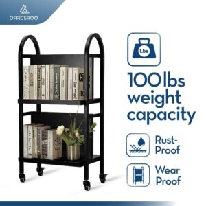 Rolling Library Book Cart – 34 Inches Tall, 100LBS Capacity Double Sided for Easy Organization - Sturdy, and Versatile Office Book Cart with 4 Lockable Wheels