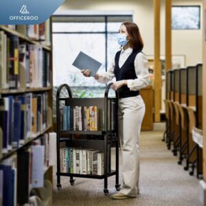 Rolling Library Book Cart – 34 Inches Tall, 100LBS Capacity Double Sided for Easy Organization - Sturdy, and Versatile Office Book Cart with 4 Lockable Wheels