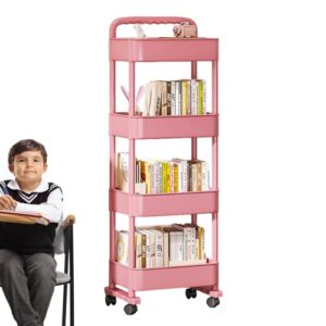 Movable Bookshelf Cart, Movable Storage Book Shelves, Movable Book Rack, Compact Bookshelf on Wheels, Reusable Rolling Storage Cart Movable Bookshelf for Kitchen, Bedroom, Living Room & Laundry Room