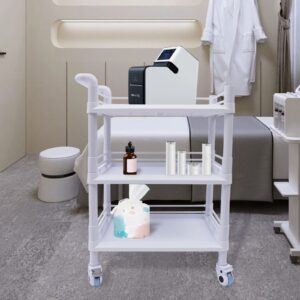 Rolling Utility Cart, 3 Tier Shelf Trolley Cart with Wheels Medical Rolling Cart Large White Mobile Organizer Commercial Hospital Office Lab Cart