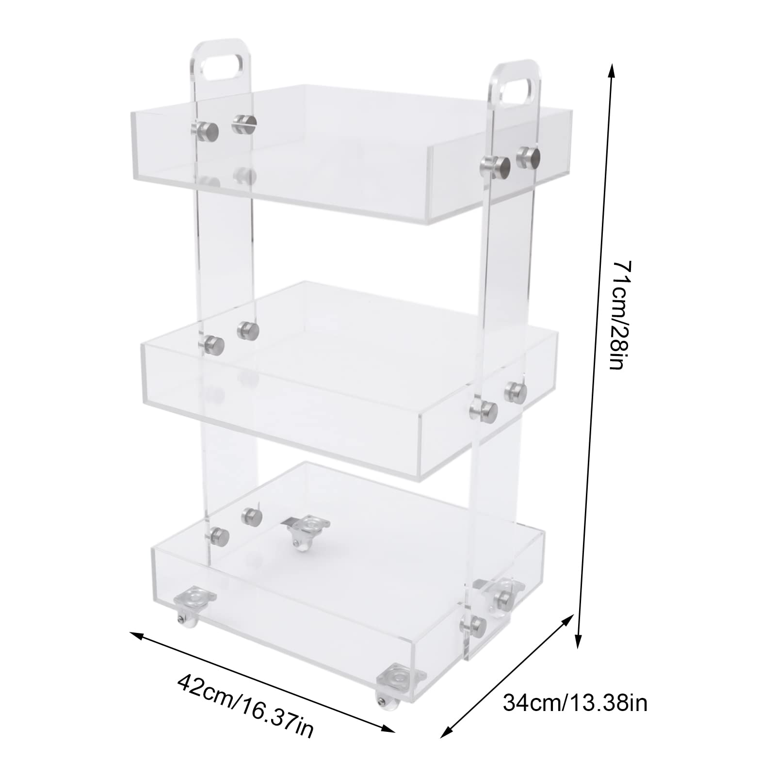 Guaopom 3-Tier Acrylic Utility Rolling Cart On Wheels, Multifunction Storage Cart, Mobile Storage Organizer Shelving, Acrylic Utility Storage Cart for Kitchen Bathroom Laundry Room Narrow Places White