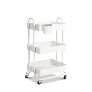 EKKIO Rolling Cart, 3 Tier Rolling Cart, Storage Cart, Rolling Carts with Wheels, Book Cart, Craft Cart, Lash Cart, Rolling Storage Cart Organizer, Nail Cart, Baby Cart, Bathroom Cart, Diaper Cart