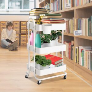 EKKIO Rolling Cart, 3 Tier Rolling Cart, Storage Cart, Rolling Carts with Wheels, Book Cart, Craft Cart, Lash Cart, Rolling Storage Cart Organizer, Nail Cart, Baby Cart, Bathroom Cart, Diaper Cart