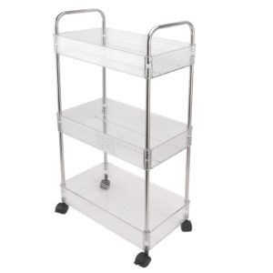 Fockety 3 Tier Rolling Cart, Special Seam Design Slim Storage Cart with Wheels, Versatile and Practical Mobile Storage Rack Mobile Shelving Unit for Kitchen Bathroom Laundry, White (S)