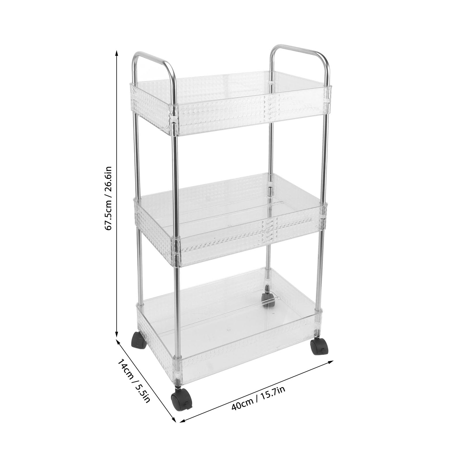 Fockety 3 Tier Rolling Cart, Special Seam Design Slim Storage Cart with Wheels, Versatile and Practical Mobile Storage Rack Mobile Shelving Unit for Kitchen Bathroom Laundry, White (S)