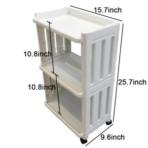 Storage Trolley Slide Out Rolling Cart Utility Slim Organizer Shelf on Wheels 3 Tier Narrow Places Mobile Shelving Unit Tower Rack for Kitchen Bathroom Laundry Room Office Living Room Bedroom, White