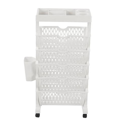 Mobile Shelving, Universal Wheels Tidy Storage 6-Tier Rolling Shelving for Living Room (White)