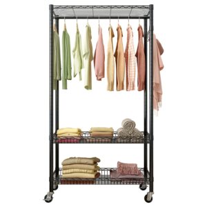 Heavy Duty Rolling Rack，Closet Organizer Metal Garment Rack Portable Clothes Hanger Home Shelf，Freestanding Closet Wardrobe (35.43x 17.72 x 72.83)