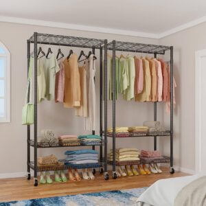 Heavy Duty Rolling Rack，Closet Organizer Metal Garment Rack Portable Clothes Hanger Home Shelf，Freestanding Closet Wardrobe (35.43x 17.72 x 72.83)