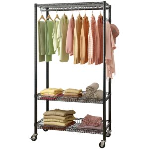 Heavy Duty Rolling Rack，Closet Organizer Metal Garment Rack Portable Clothes Hanger Home Shelf，Freestanding Closet Wardrobe (35.43x 17.72 x 72.83)