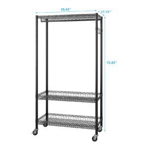 Heavy Duty Rolling Rack，Closet Organizer Metal Garment Rack Portable Clothes Hanger Home Shelf，Freestanding Closet Wardrobe (35.43x 17.72 x 72.83)