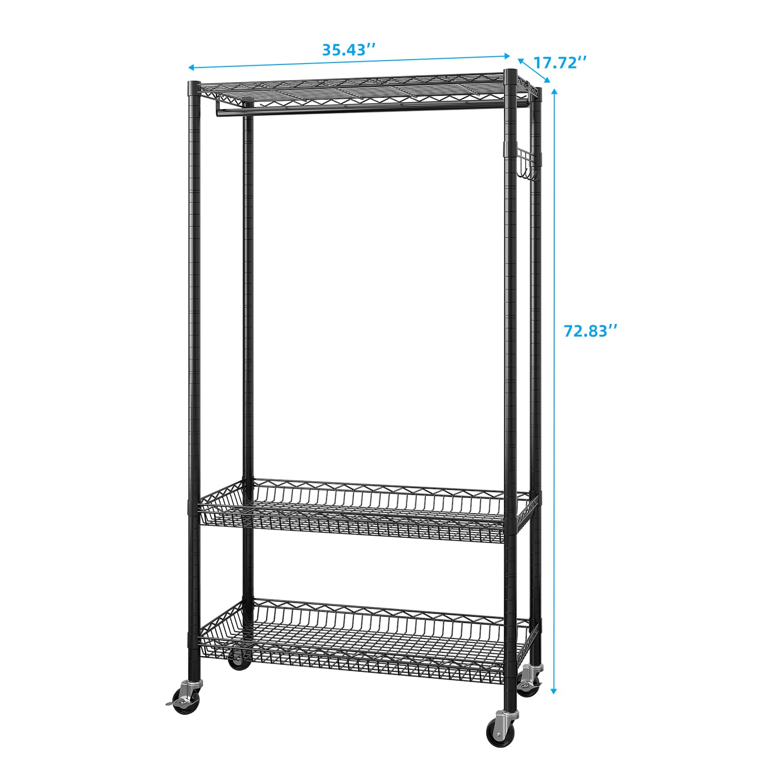 Heavy Duty Rolling Rack，Closet Organizer Metal Garment Rack Portable Clothes Hanger Home Shelf，Freestanding Closet Wardrobe (35.43x 17.72 x 72.83)