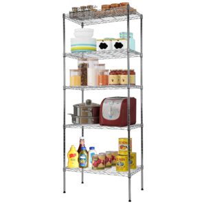 5-Tier Metal Wire Shelving Unit Tall Shelf Storage Rack NSF Certified Storage Shelves 500 Lbs Capacity Standing Utility Shelf for Laundry Kitchen Pantry Garage Organization Snack Shelf