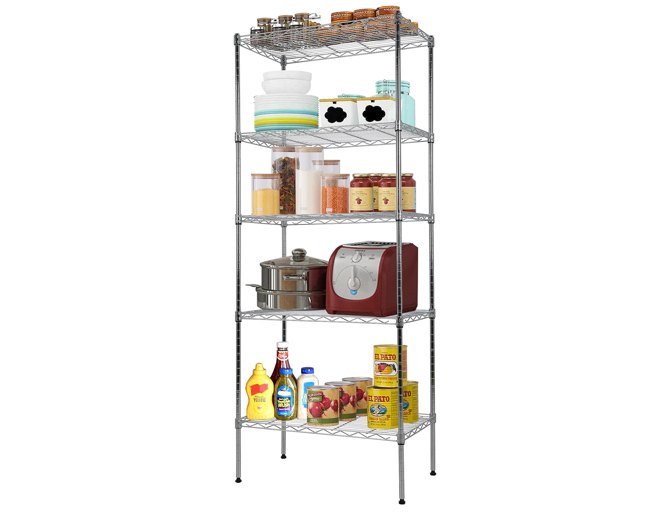 5-Tier Metal Wire Shelving Unit Tall Shelf Storage Rack NSF Certified Storage Shelves 500 Lbs Capacity Standing Utility Shelf for Laundry Kitchen Pantry Garage Organization Snack Shelf